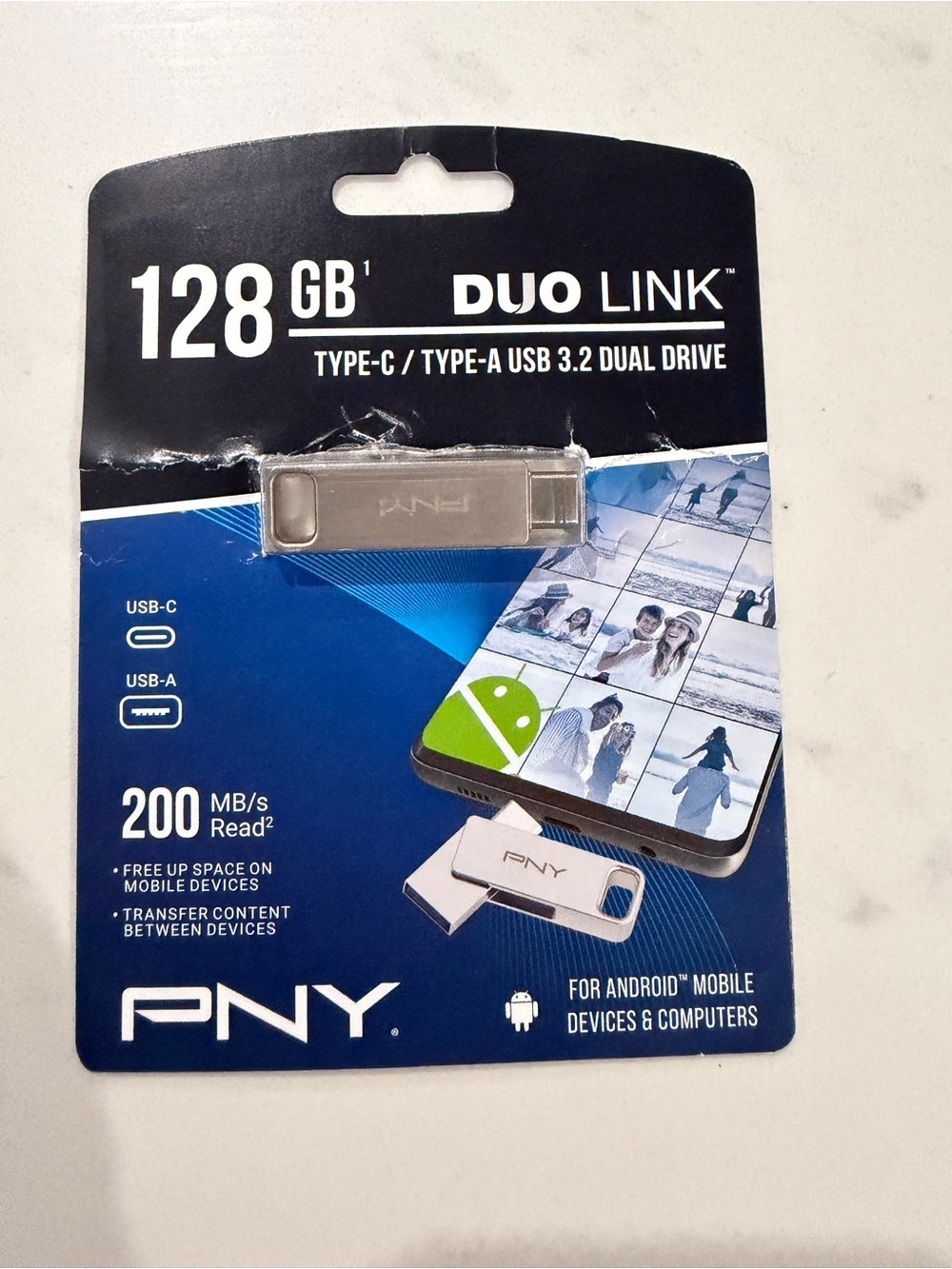 PNY 128GB Duo Link Type-C/Type-A USB 3.2 Dual Drive - Silver